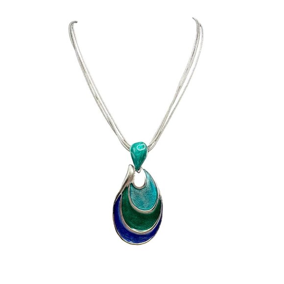 Chico's Necklace NWT Jewlery Statement 22.5" Adjustable Silver Tone Blue Green - Picture 1 of 9